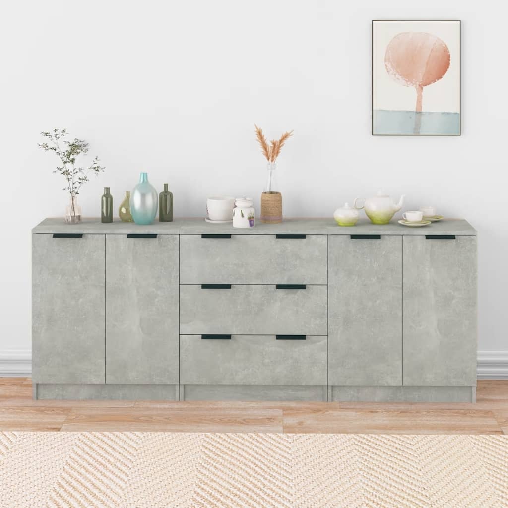 vidaXL 3-Piece Sideboard Set Concrete Grey Engineered Wood