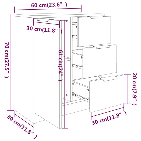 vidaXL Sideboards 2 pcs. Sonoma Oak 60x30x70 cm Engineered Wood