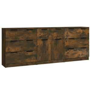 vidaXL 3-Piece Sideboard Smoked Oak Engineered Wood