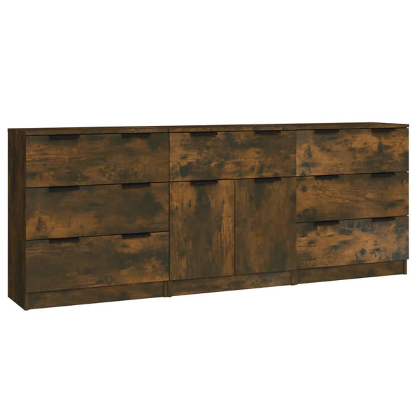 vidaXL 3-Piece Sideboard Smoked Oak Engineered Wood