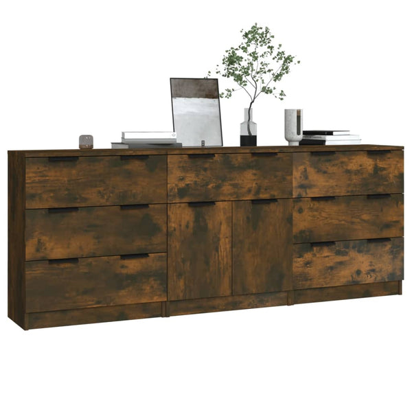 vidaXL 3-Piece Sideboard Smoked Oak Engineered Wood