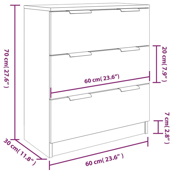 vidaXL 3-Piece Sideboard Smoked Oak Engineered Wood