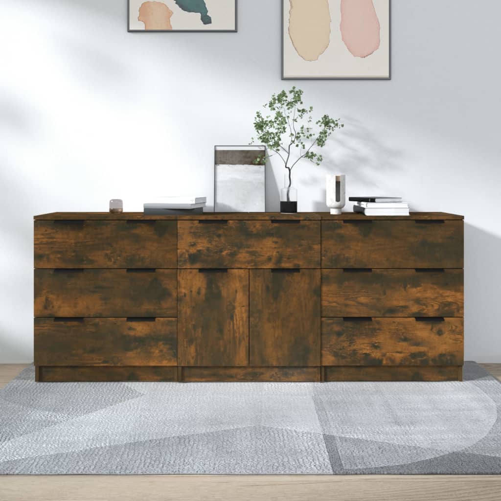 vidaXL 3-Piece Sideboard Smoked Oak Engineered Wood