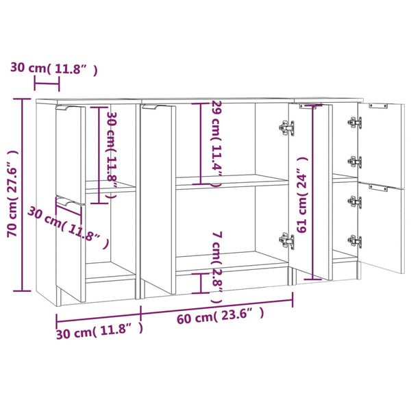 vidaXL Sideboards 3 pcs. White Engineered Wood