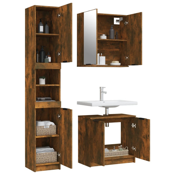 vidaXL 3-Piece Bathroom Furniture Set Smoked Oak Engineered Wood