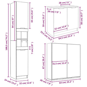vidaXL 3-Piece Bathroom Furniture Set Smoked Oak Engineered Wood