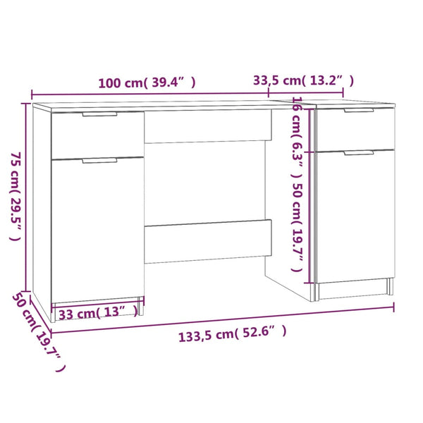 vidaXL Desk with Side Cabinet White Engineered Wood