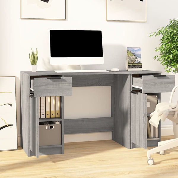 vidaXL Desk with Side Cabinet Sonoma Grey Engineered Wood