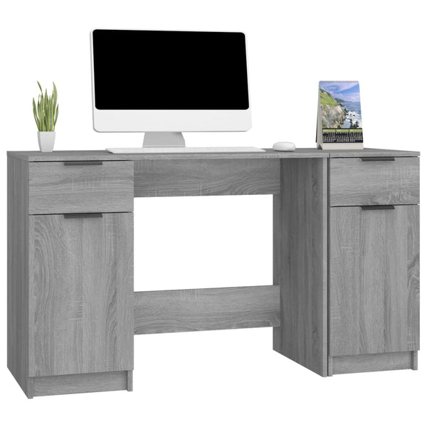 vidaXL Desk with Side Cabinet Sonoma Grey Engineered Wood