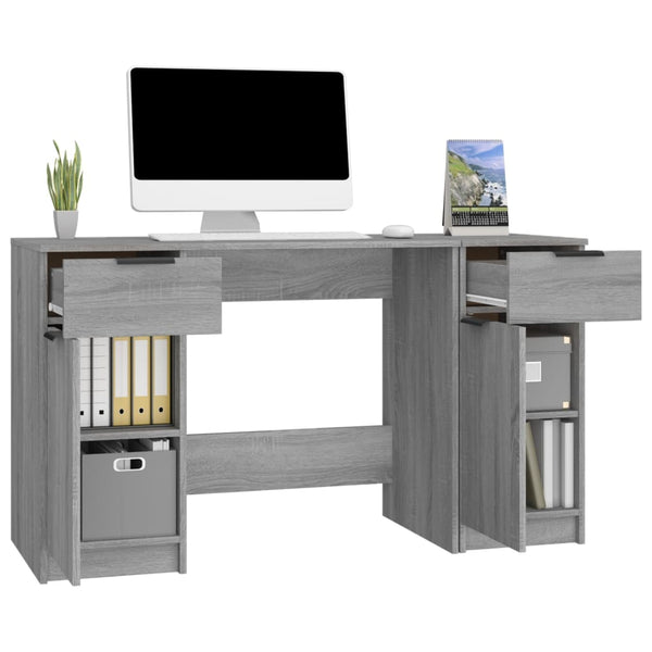 vidaXL Desk with Side Cabinet Sonoma Grey Engineered Wood