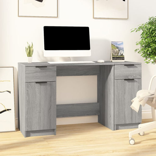 vidaXL Desk with Side Cabinet Sonoma Grey Engineered Wood