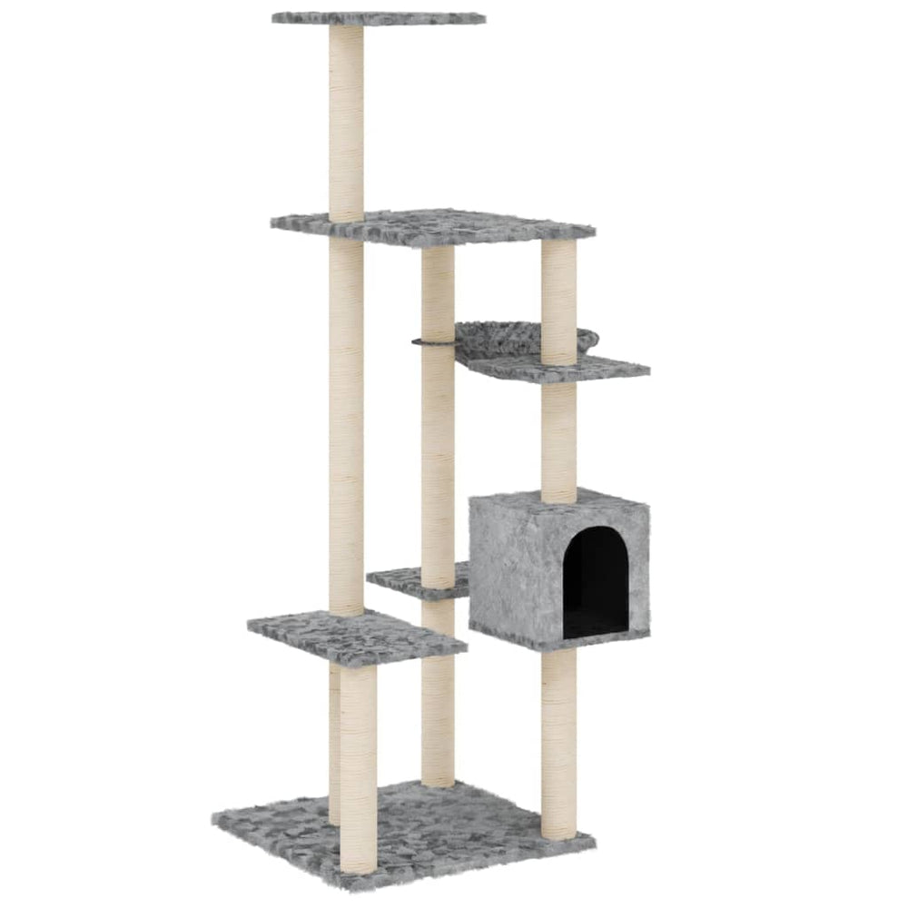 vidaXL Cat Scratching Tree with Sisal Scratching Posts Light Grey 142 cm