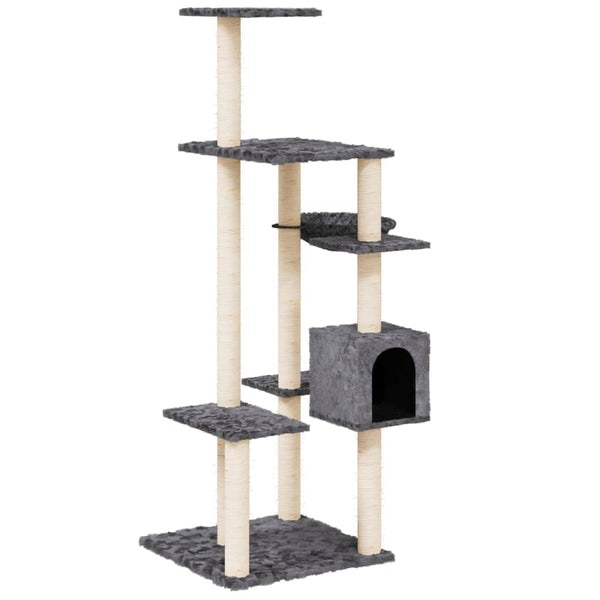 vidaXL Cat Tree with Sisal Scratching Posts Dark Grey 142 cm