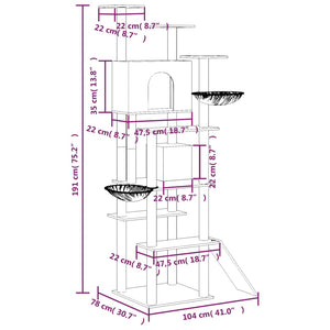 vidaXL Cat Tree with Sisal Scratching Posts Cream 191 cm