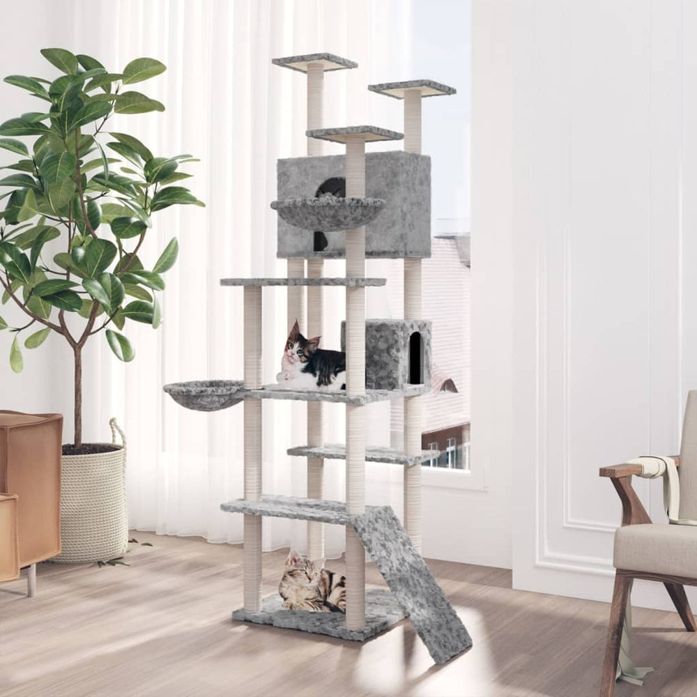 vidaXL Cat Tree with Sisal Scratching Posts Light Grey 191 cm