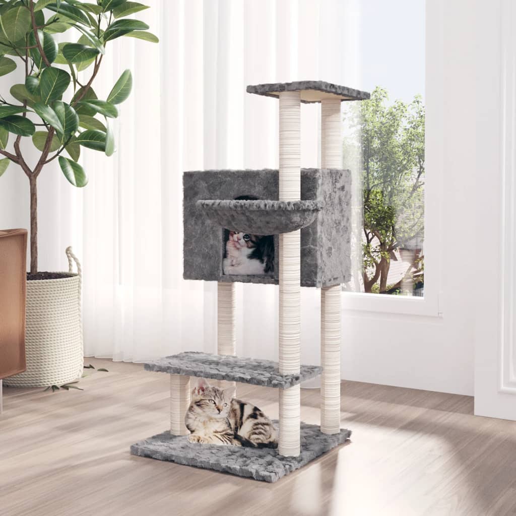 vidaXL Cat Scratching Tree with Sisal Scratching Posts Light Grey 108.5 cm