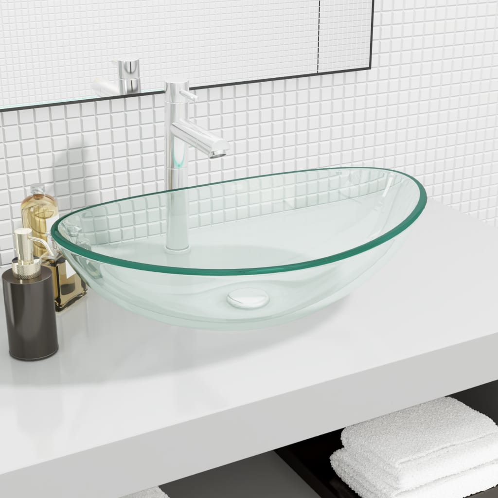 vidaXL Tempered Glass Washbasin 54.5x35x15.5 cm Transparent