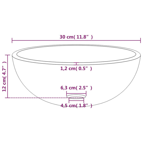 vidaXL Tempered Glass Wash Basin 30x12 cm Matt