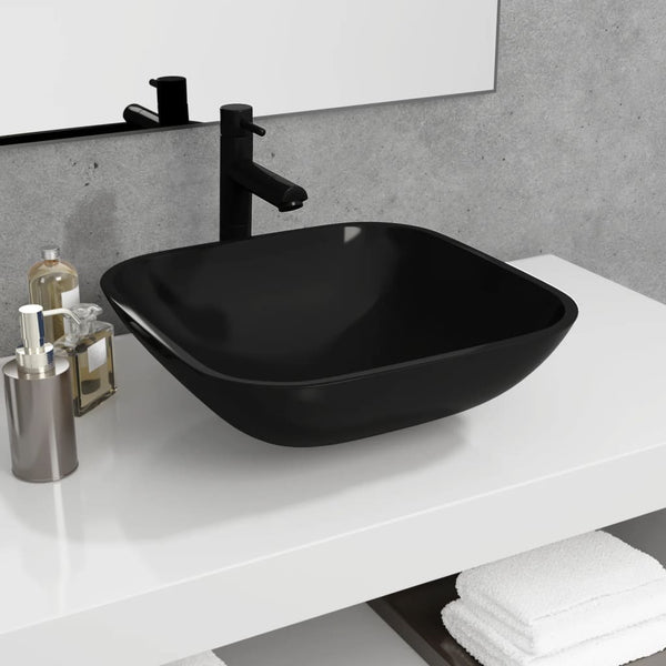 vidaXL Glass Wash Basin 42x42x14 cm Black