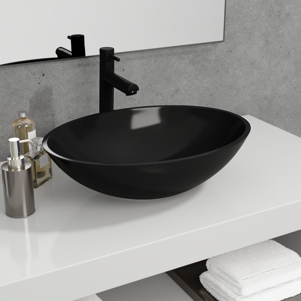 vidaXL Glass Wash Basin 50x37x14 cm Black