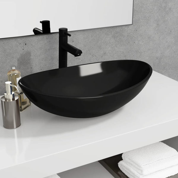 vidaXL Tempered Glass Wash Basin 54.5x35x15.5 cm Black