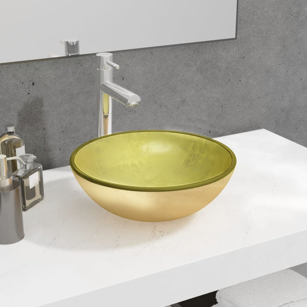 vidaXL Tempered Glass Wash Basin 35x12 cm Golden