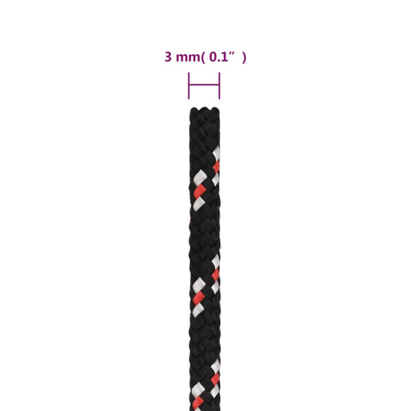 vidaXL Boat Rope Black 3 mm 50 m Polypropylene