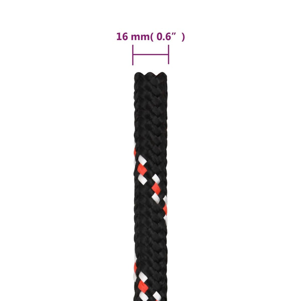 vidaXL Boat Rope Black 16 mm 25 m Polypropylene