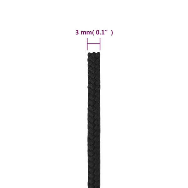 vidaXL Boat Rope Black 3 mm 250 m Polypropylene