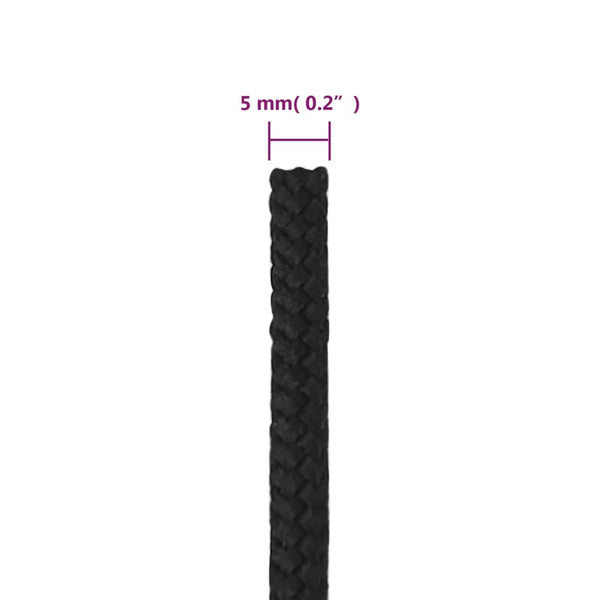 vidaXL Boat Rope Black 5 mm 25 m Polypropylene
