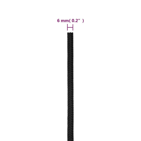vidaXL Boat Rope Black 6 mm 100 m Polypropylene