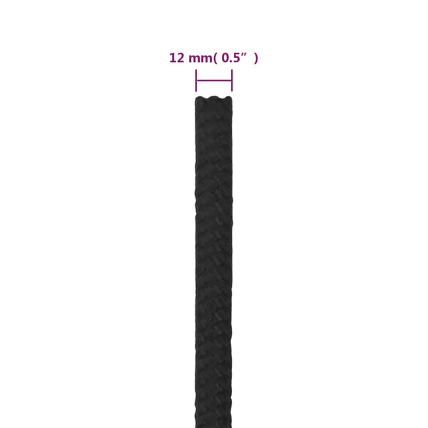 vidaXL Boat Rope Black 12 mm 250 m Polypropylene
