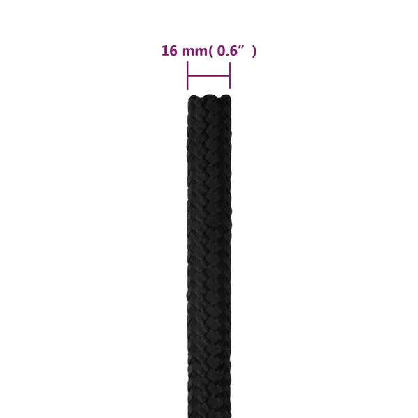 vidaXL Boat Rope Black 16 mm 250 m Polypropylene