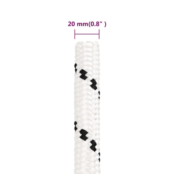 vidaXL Mooring Rope Braided White 20 mm x 100 m Polyester