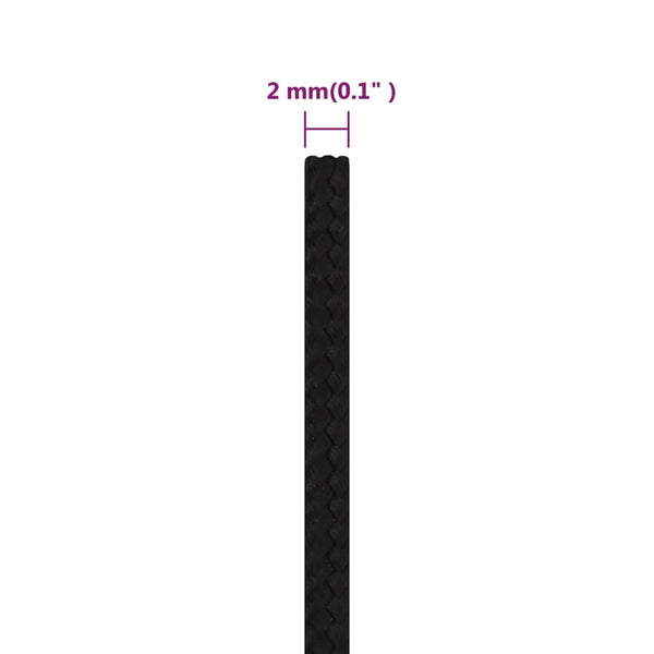 vidaXL Utility Rope Black 2 mm 250 m Polyester