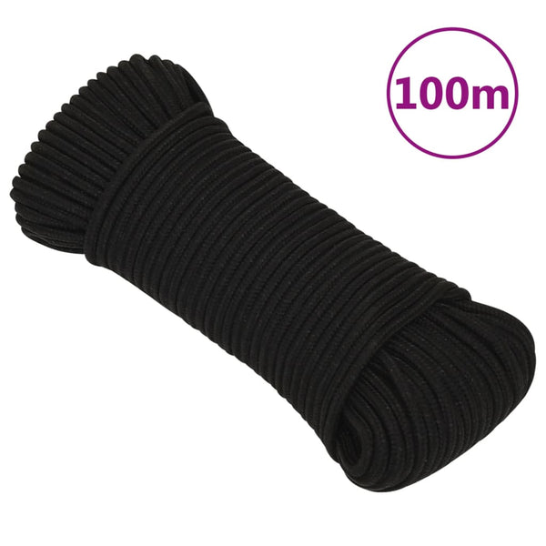 vidaXL Working Rope Black 3 mm 100 m Polyester