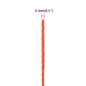 vidaXL Work Rope Orange 3 mm 100 m Polypropylene