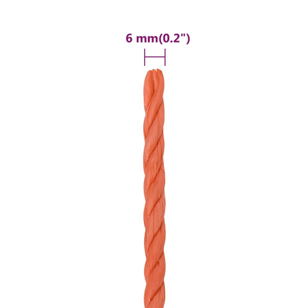 vidaXL Work Rope Orange 6 mm 100 m Polypropylene