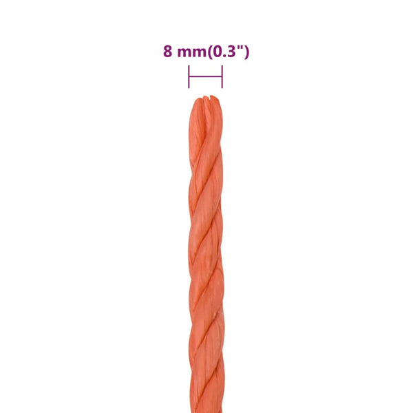 vidaXL Work Rope Orange 8 mm 250 m Polypropylene