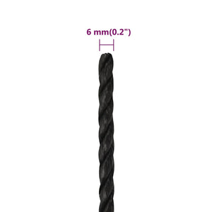 vidaXL Work Rope Black 6 mm 250 m Polypropylene