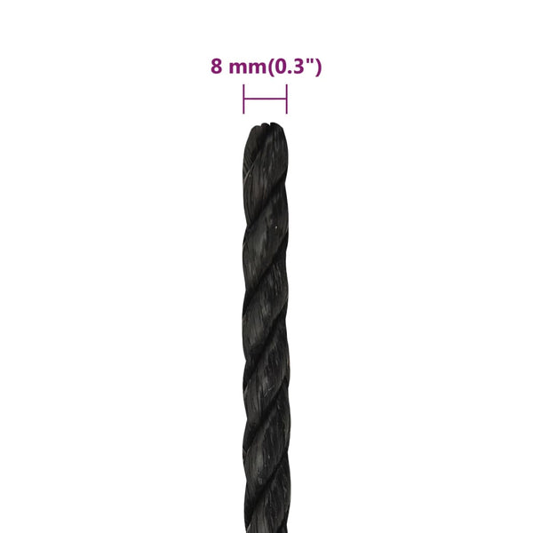 vidaXL Work Rope Black 8 mm 500 m Polypropylene