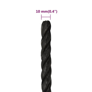 vidaXL Work Rope Black 10 mm 250 m Polypropylene