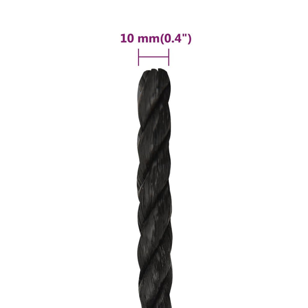 vidaXL Work Rope Black 10 mm 250 m Polypropylene