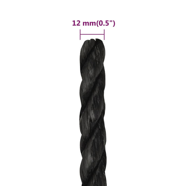 vidaXL Work Rope Black 12 mm 25 m Polypropylene