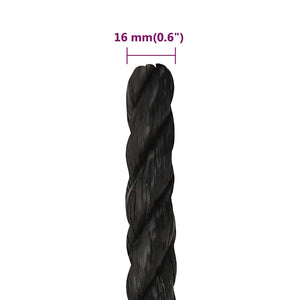 vidaXL Work Rope Black 16 mm 25 m Polypropylene