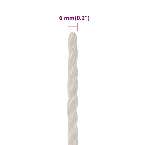 vidaXL Work Rope White 6 mm 100 m Polypropylene
