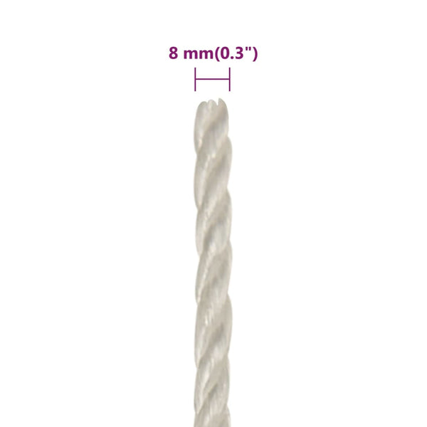 vidaXL Work Rope White 8 mm 250 m Polypropylene