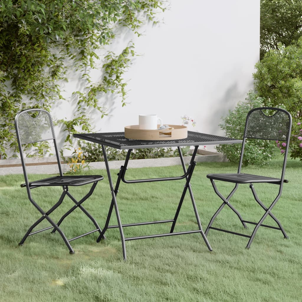 vidaXL 3-Piece Outdoor Dining Set Expanded Metal Anthracite