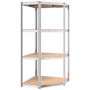 vidaXL 4-Tier Corner Shelf Silver Steel & Engineered Wood