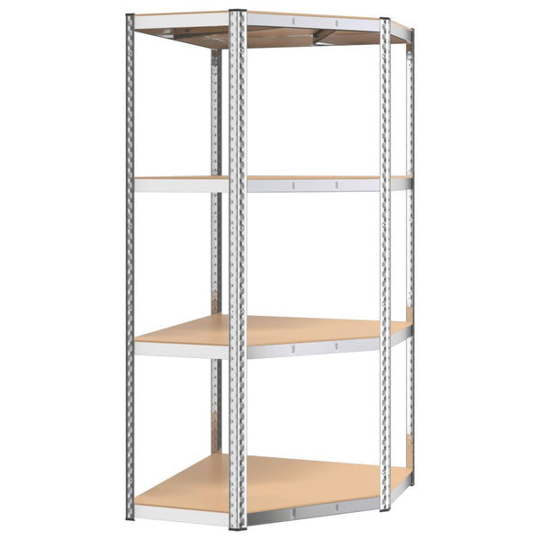 vidaXL 4-Tier Corner Shelf Silver Steel & Engineered Wood